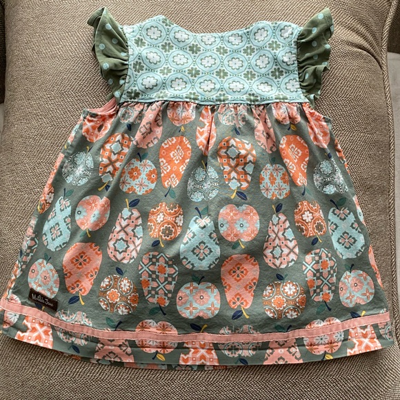 Matilda Jane Tunic Top. Pear/Apple Design. Peach, Sage, and Aqua Colors. Size 4. - Picture 3 of 9